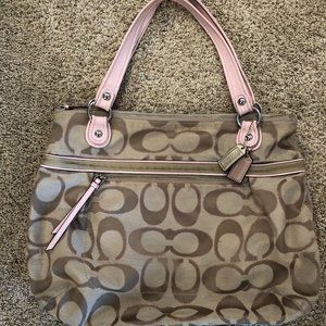 Coach Purse (tan trimmed in light pink)